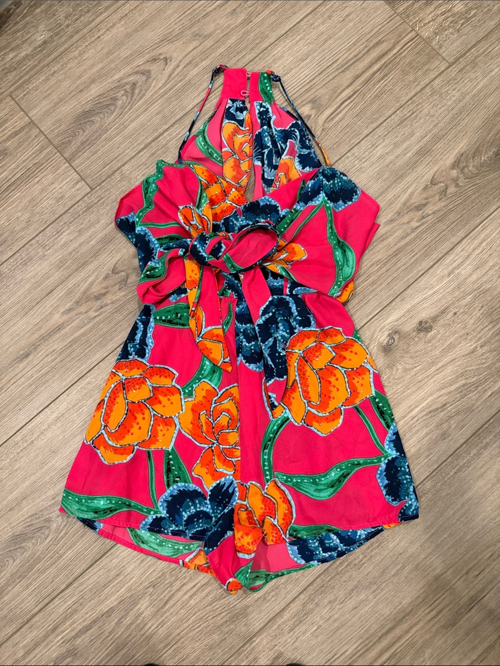 Show Me Your MuMu “Melissa” Hot Pink Floral Tie-Shoulder Romper